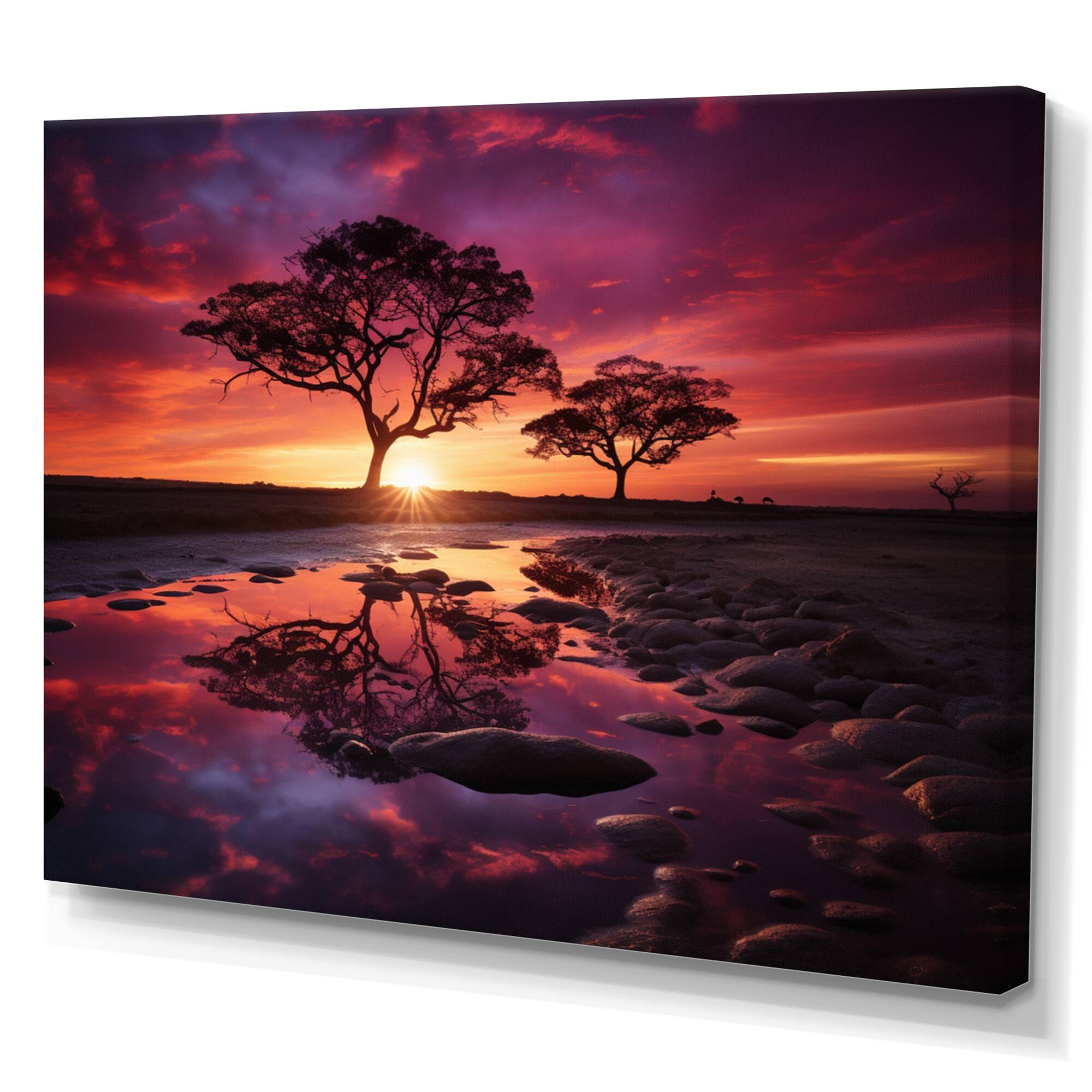 Designart "Country Charm Sunset Silhouette" Landscape Sunset Wall Art
